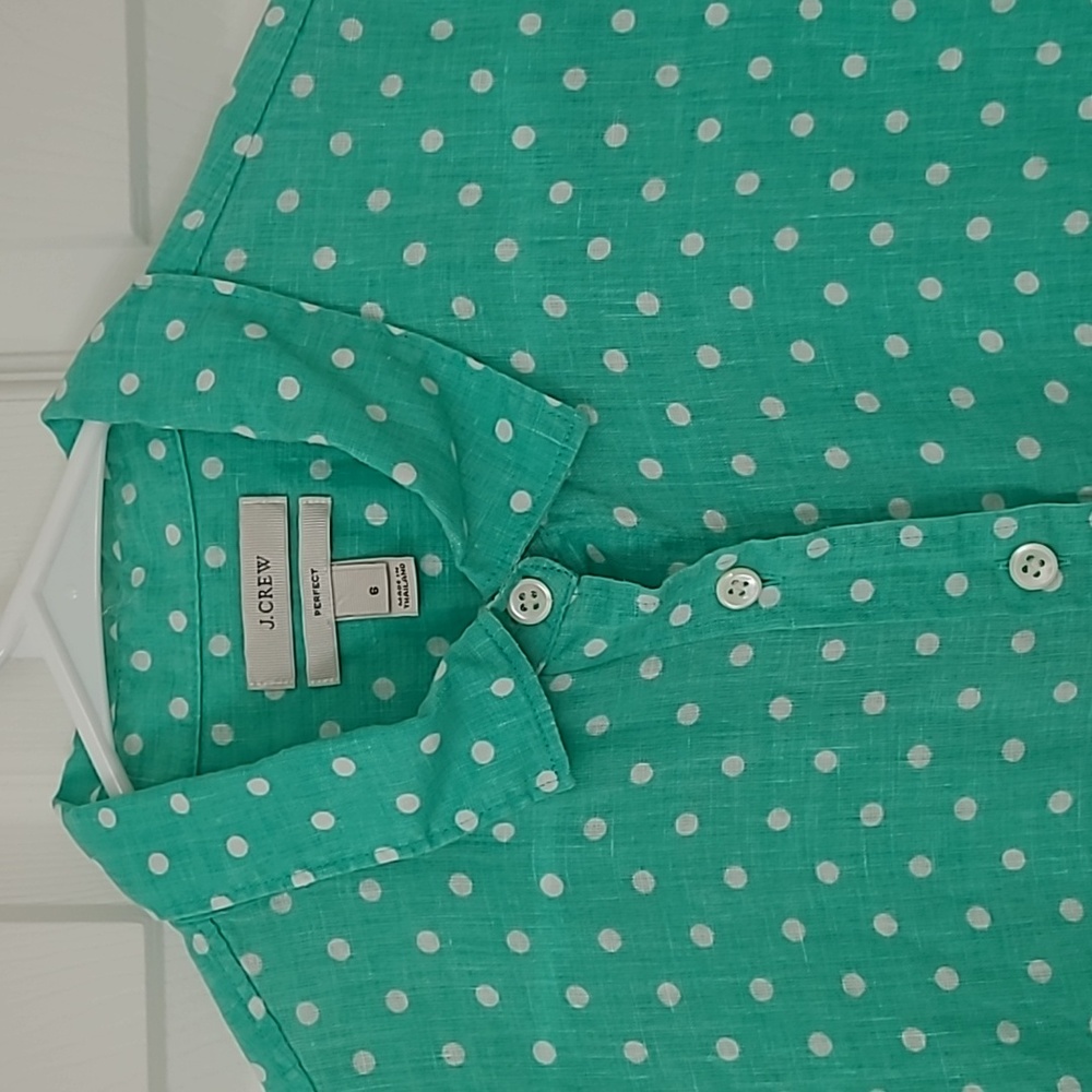 J. Crew Polka Dot Linen Buttondown